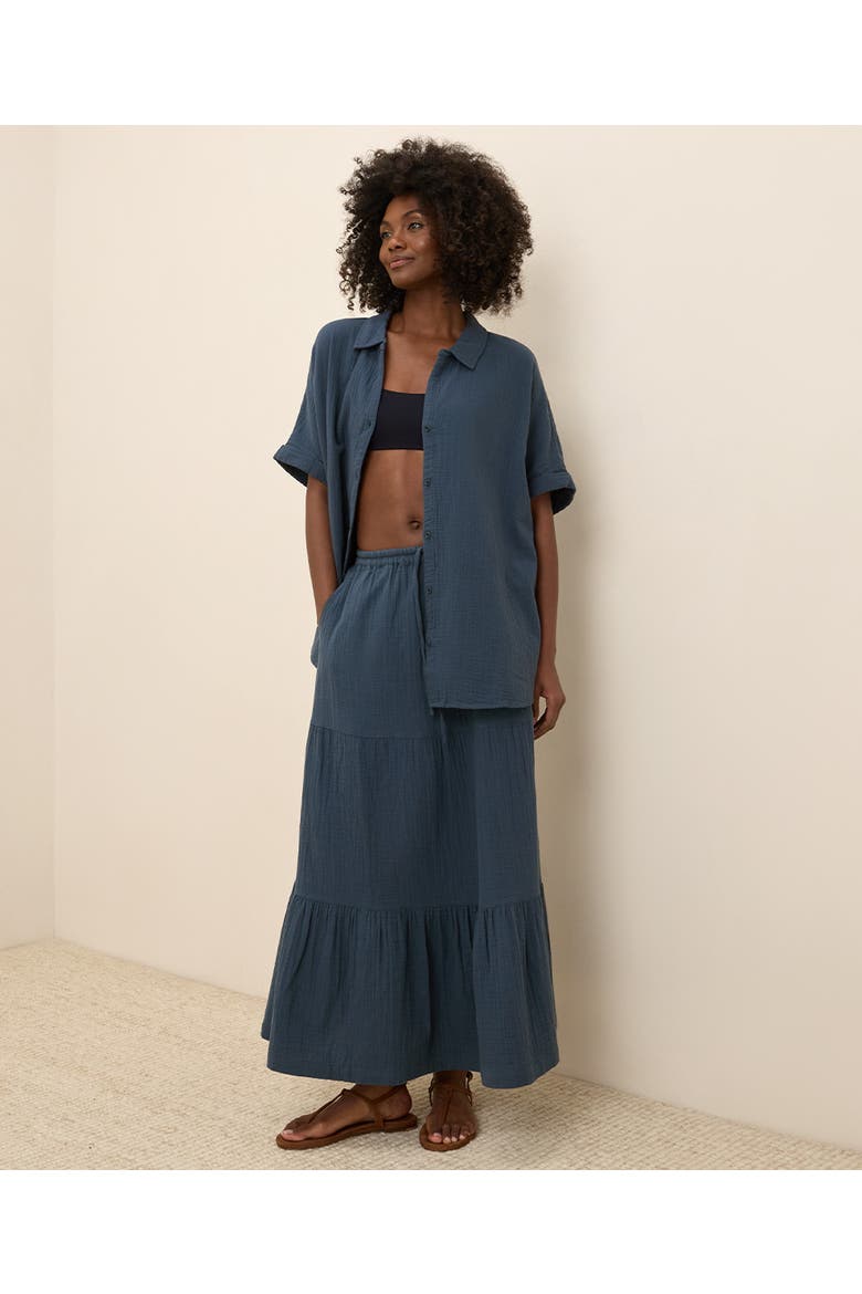 Organic Cotton Coastal Double Gauze Oversized Shirt, Alternate, color, French Navy