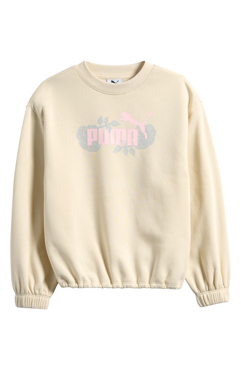 PUMA Kids' Lace Pack Graphic Sweatshirt, Main, color, Tan Combo