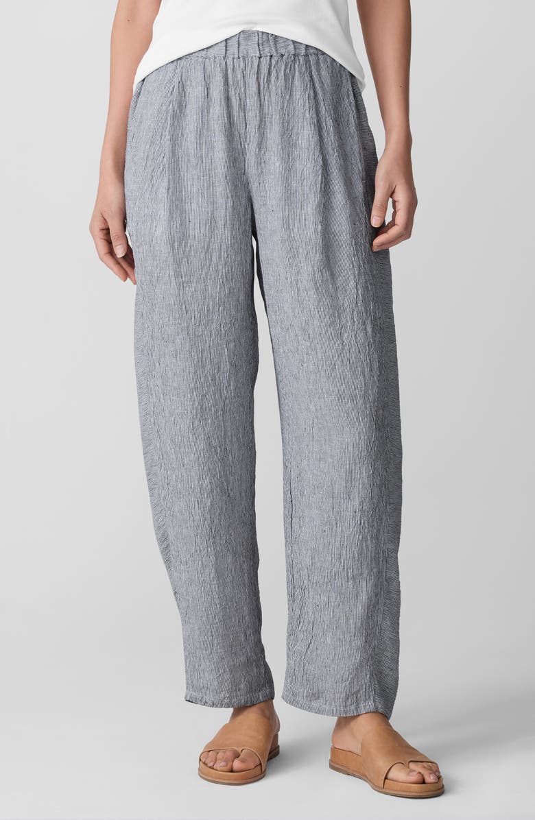 Eileen Fisher Stripe Organic Linen Lantern Pants, Main, color, Ink