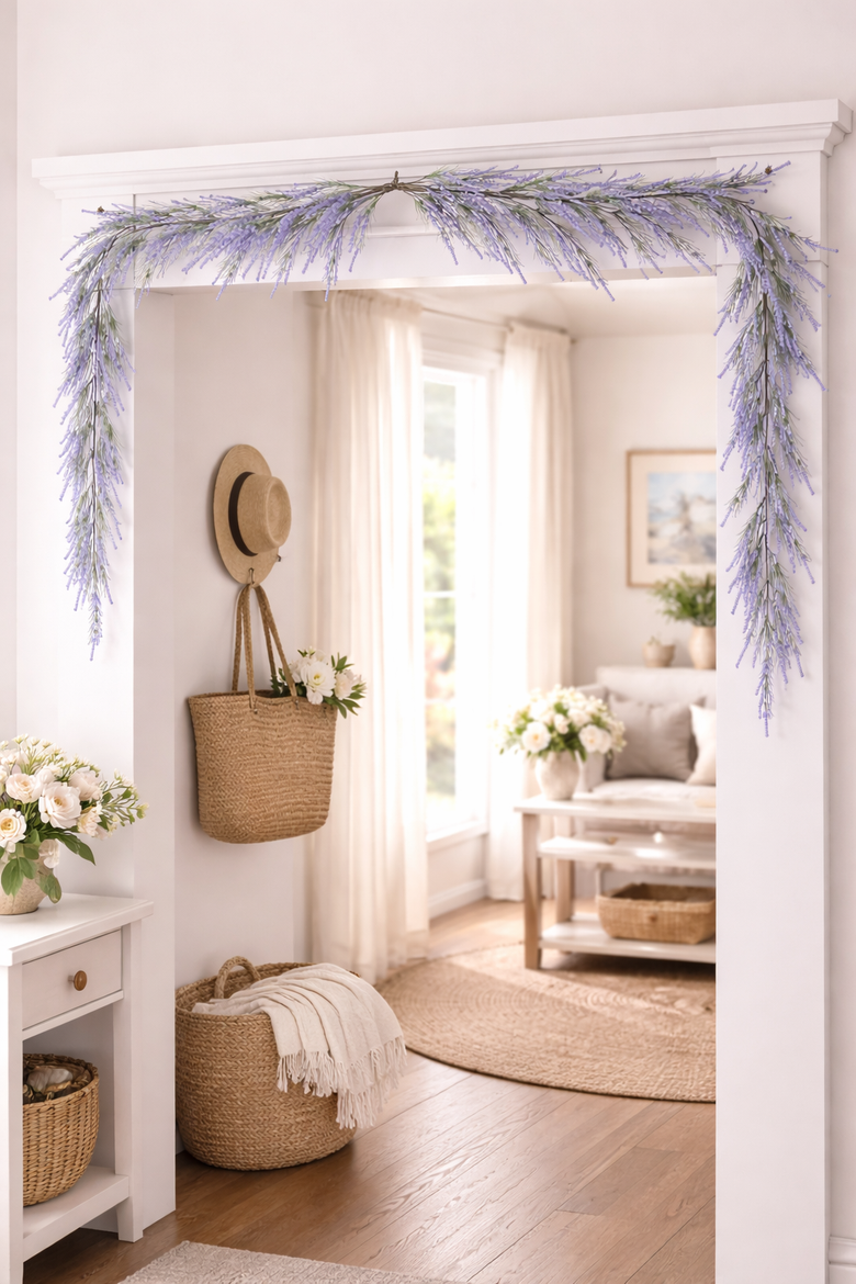 Lavender Flowers Decorative Easter Garland 59", Alternate, color, Purple