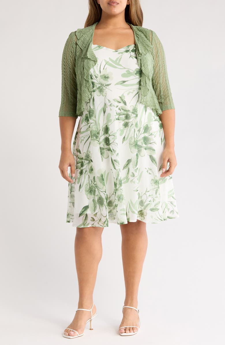 Connected Apparel Floral Print Dress & Shrug Set, Main, color,