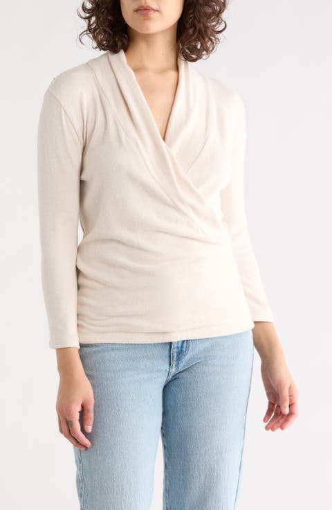 Surplice Long Sleeve Brushed Knit Top