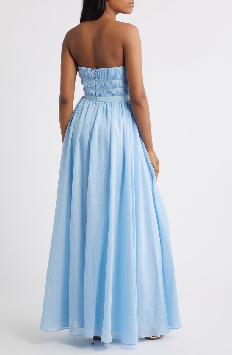 Lulus Calais Strapless Pleated Dress, Alternate, color, Light Blue