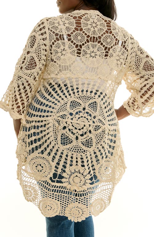 Nina Leonard Crochet High-low Cardigan In Neutral