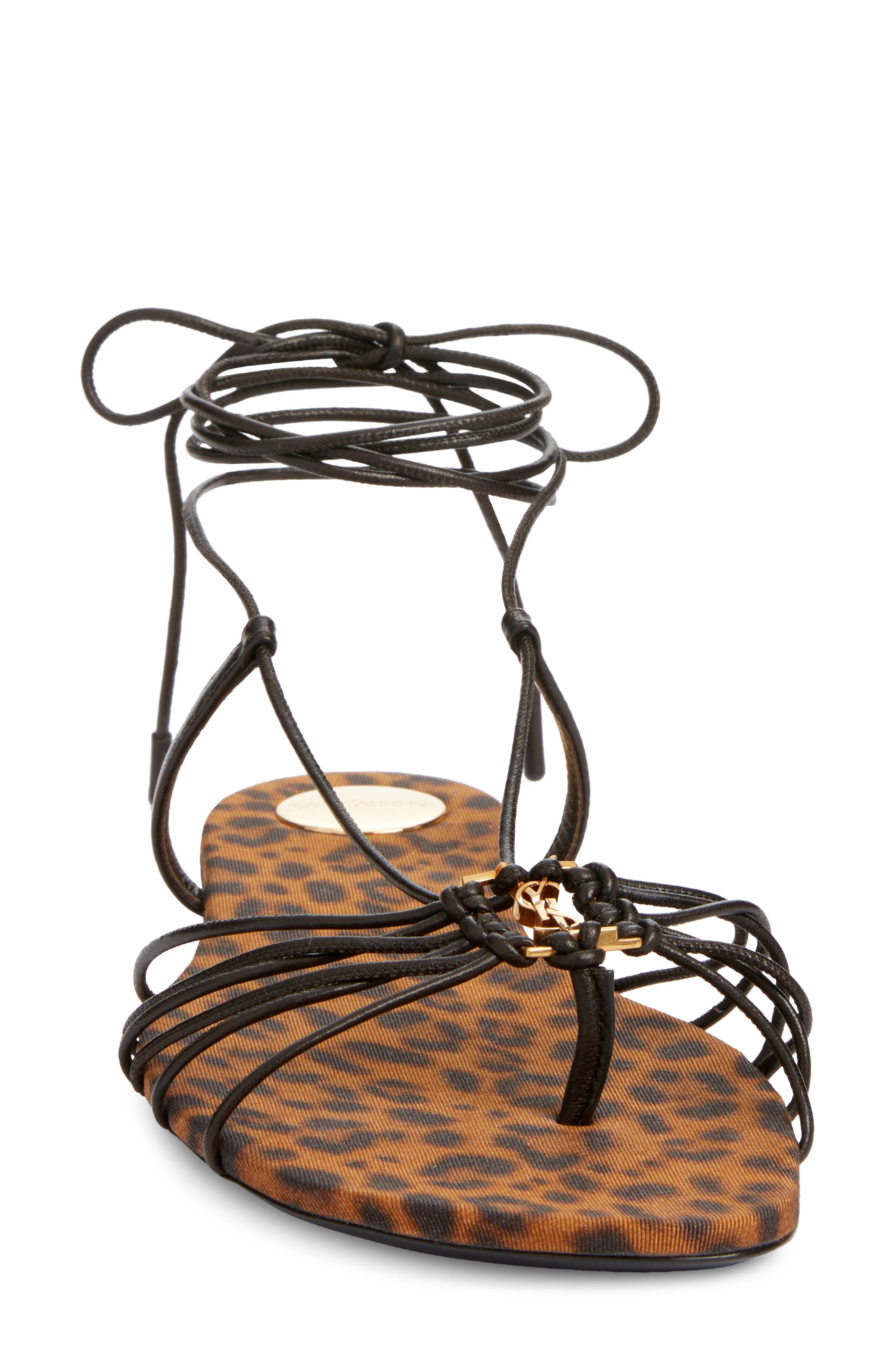 Saint Laurent Bridget Wraparound Ankle Strap Sandal, Alternate, color, Eagle Brown