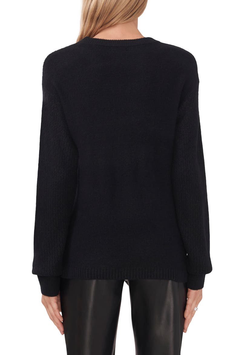 Pointelle Sleeve Crewneck Sweater, Alternate, color, RICH BLACK