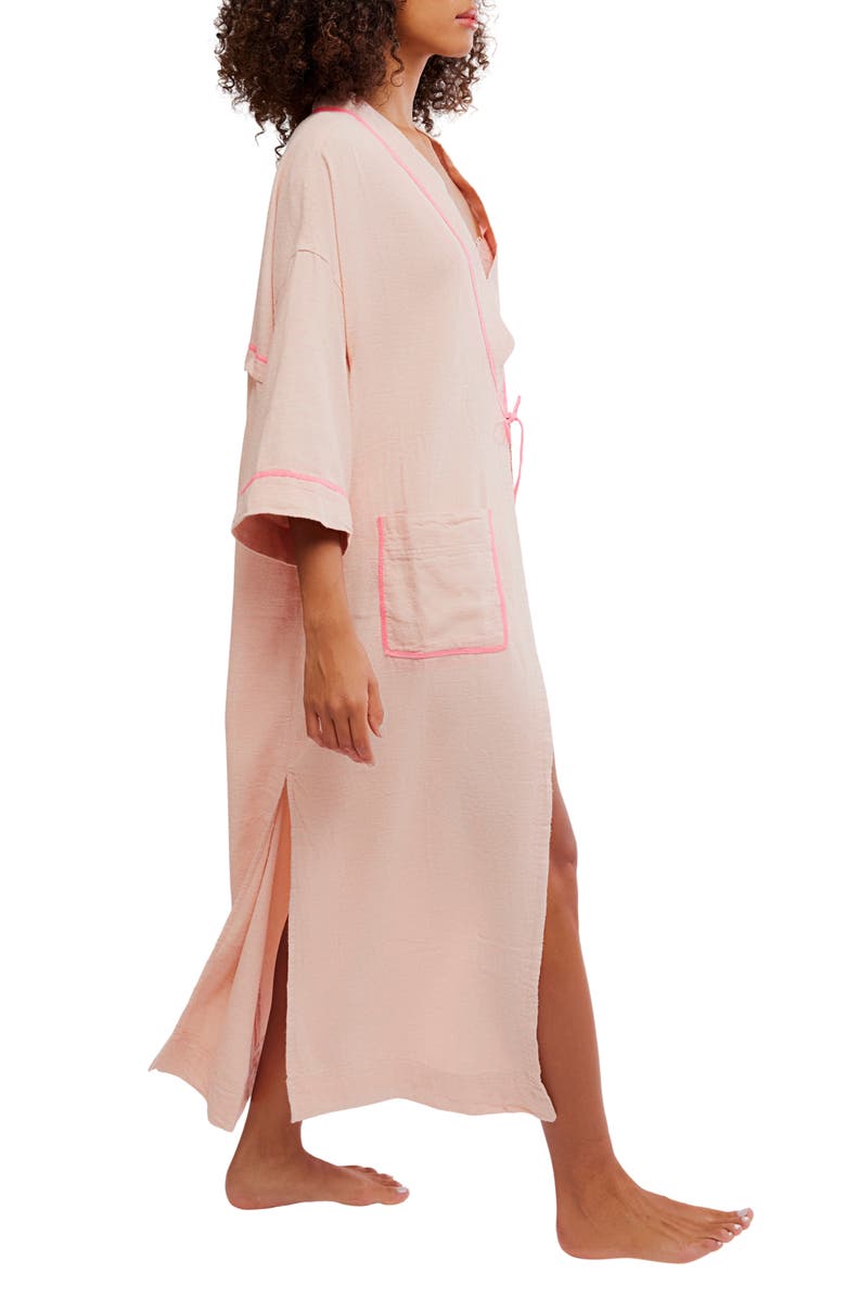 Free People Close to Home Cotton Flannel Robe, Alternate, color, Neon Peach