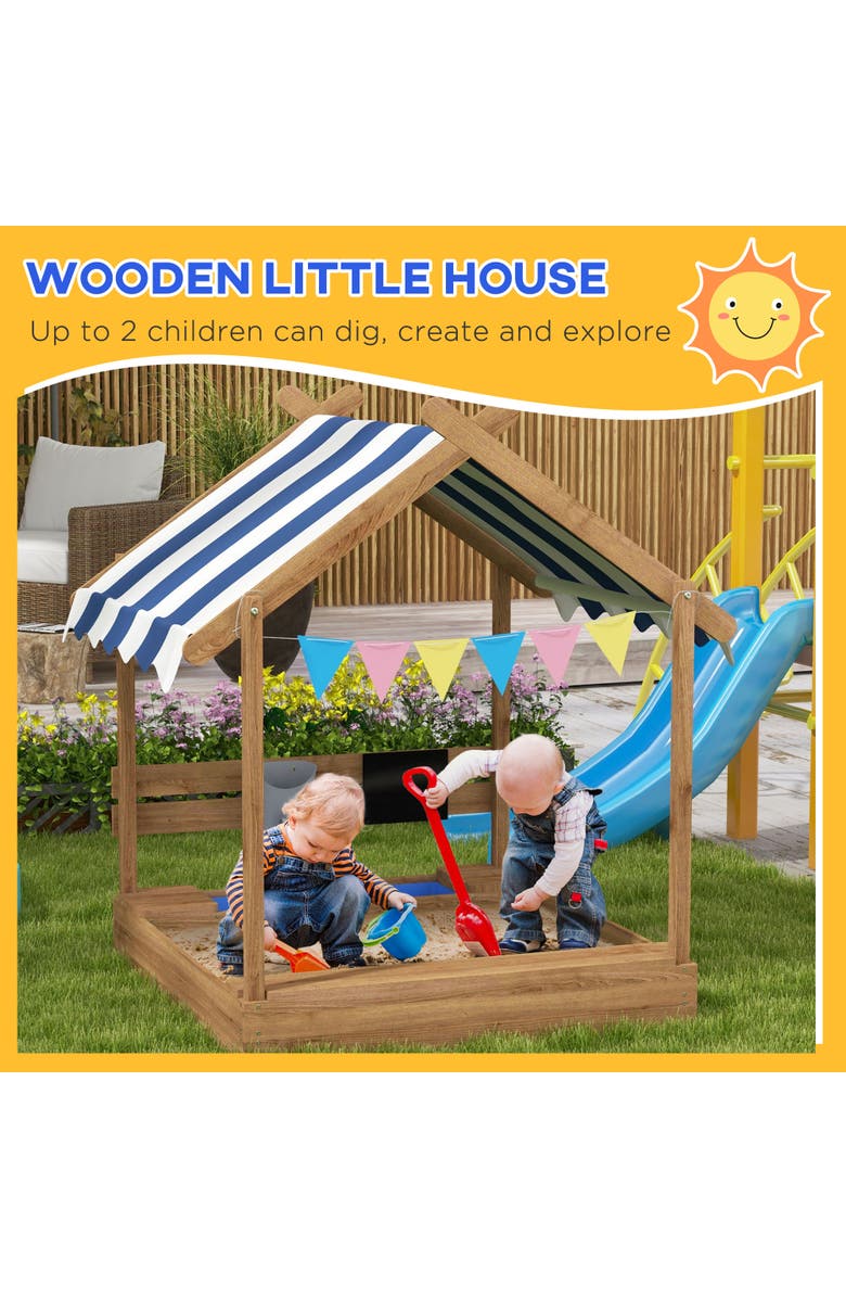 Outsunny Wooden Sandbox with Canopy, Sand Pit & Liner, Alternate, color, 