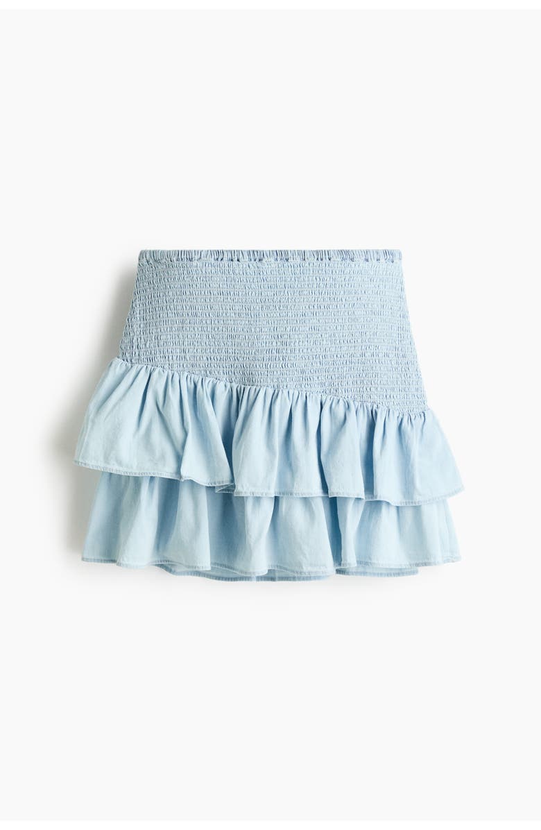 H&M Smocked Denim Skirt, Main, color, Light Blue