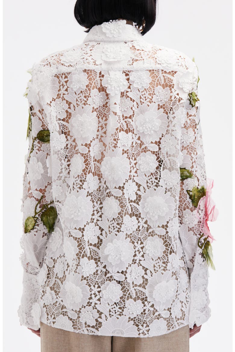 Hibiscus Embroidered Floral Guipure Button-Up Shirt, Alternate, color, WHITE