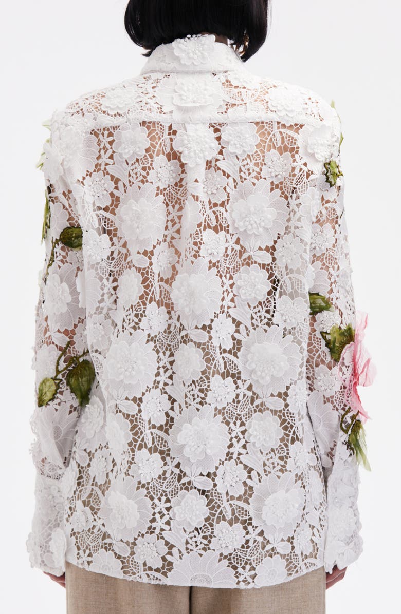 Oscar de la Renta Hibiscus Embroidered Floral Guipure Button-Up Shirt, Alternate, color, 