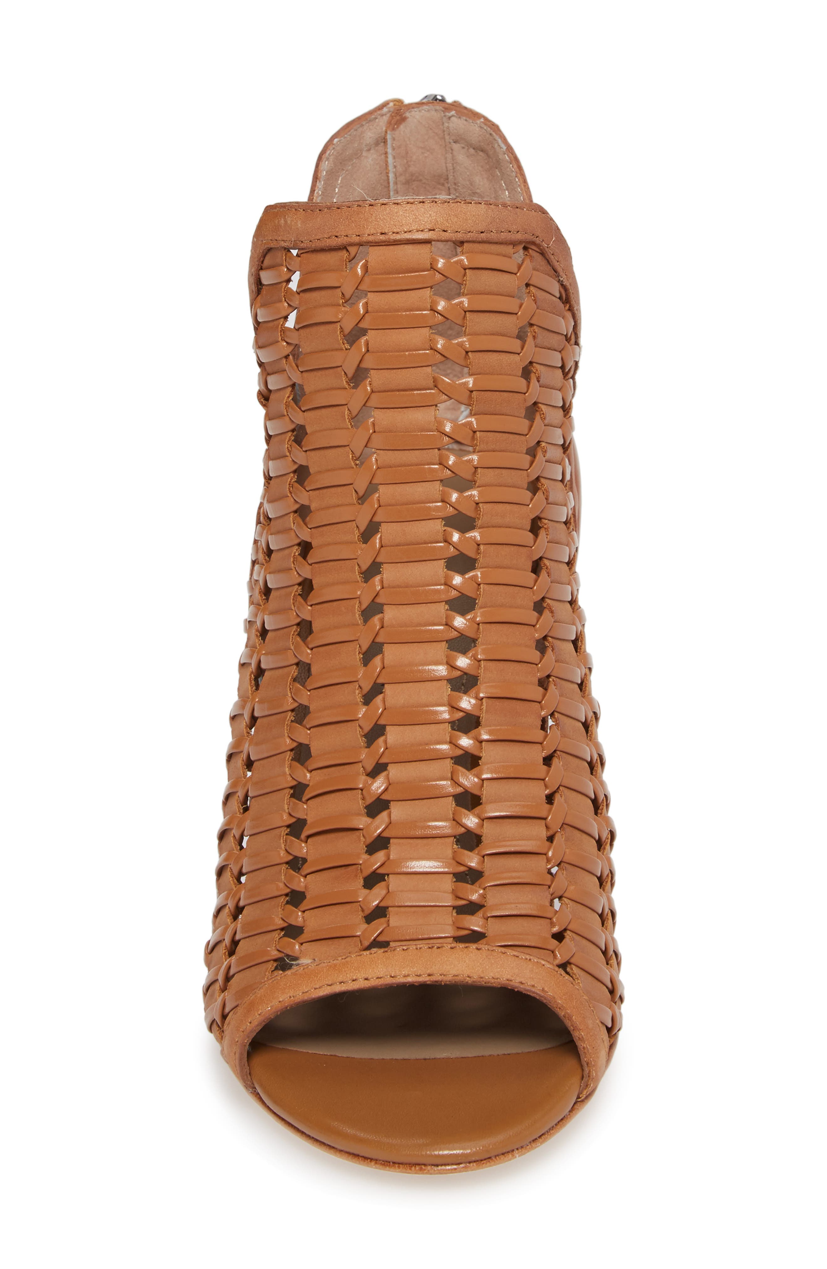 Jacqi Woven Open Toe Bootie, Alternate, color, FAWN LEATHER