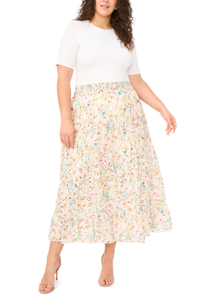 Floral Tiered Skirt, Alternate, color, ANTIQUE WHITE