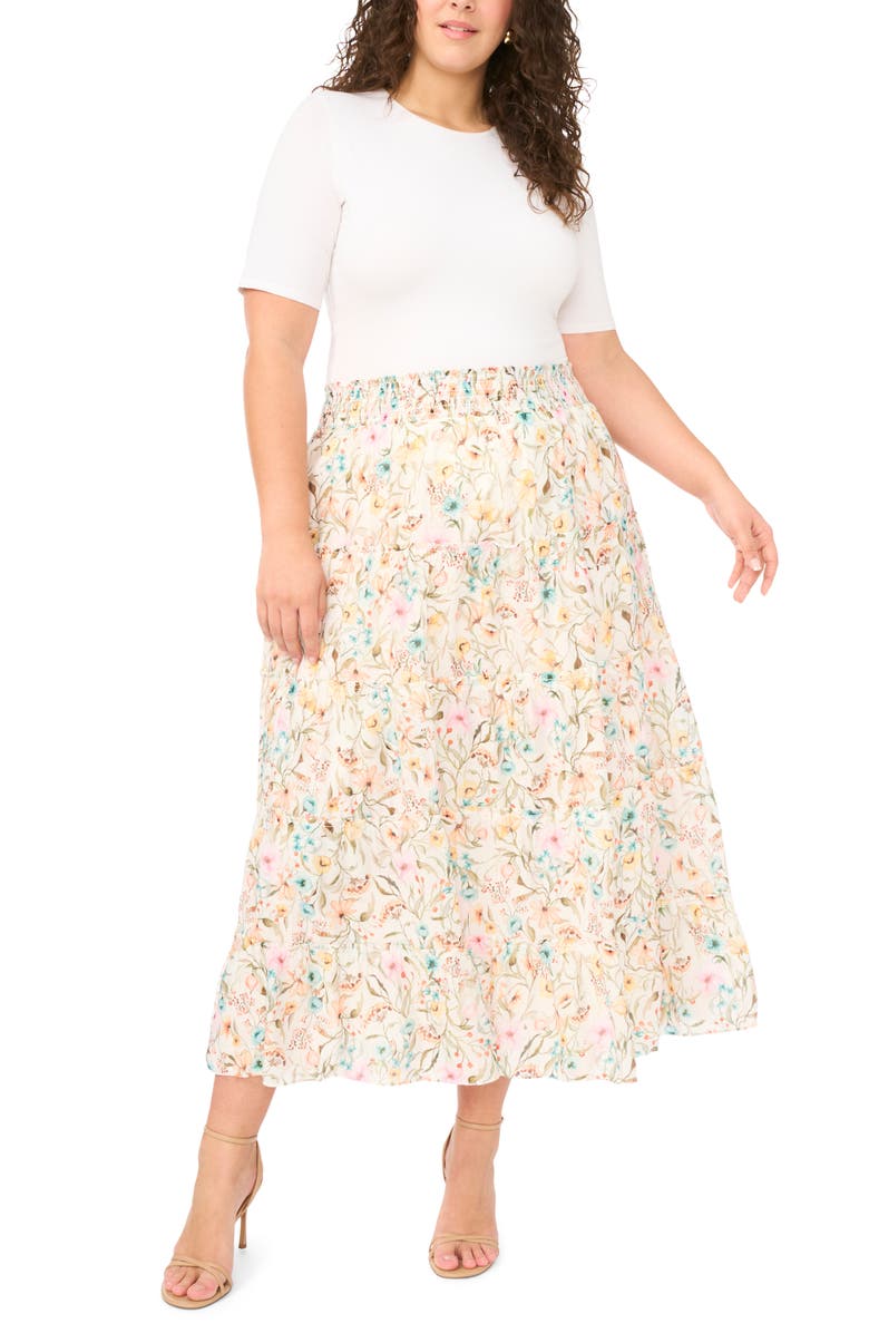 Vince Camuto Floral Tiered Skirt, Alternate, color, Antique White