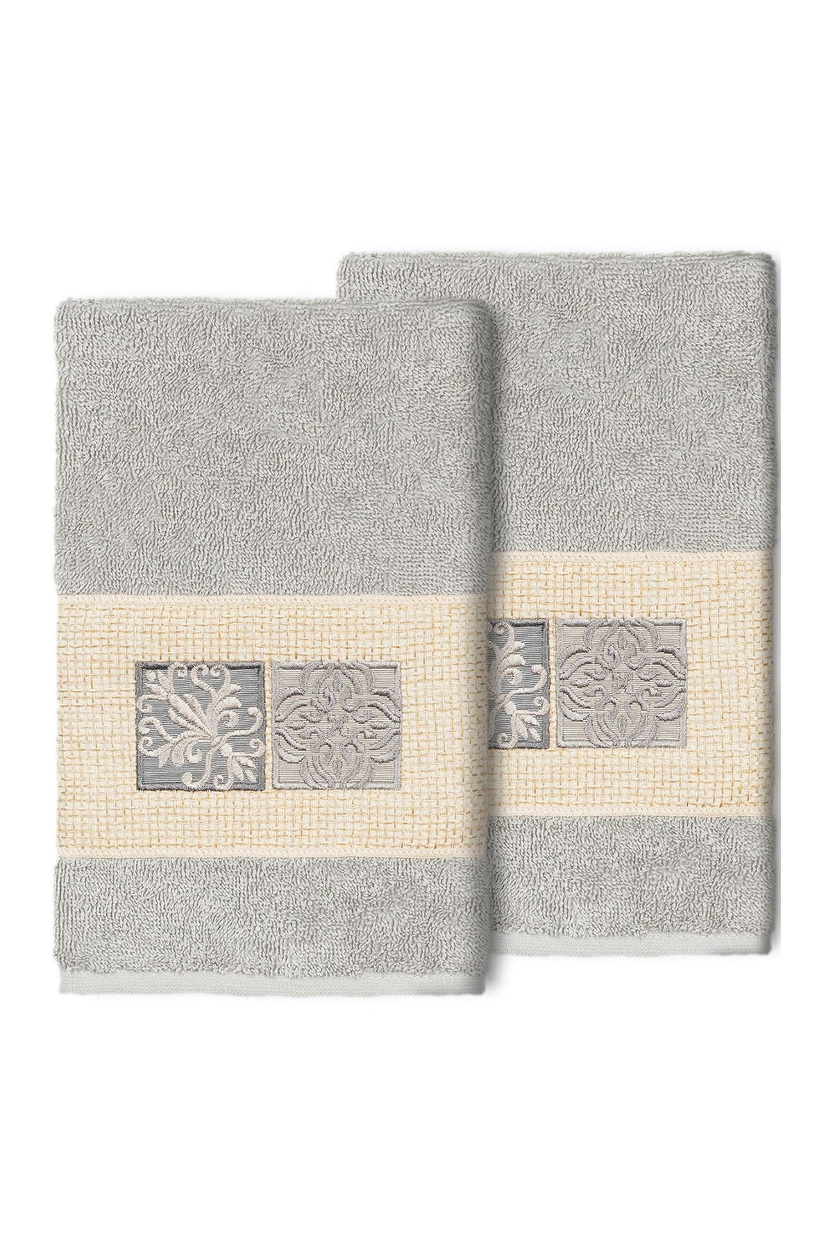 Linum Home Textiles Vivian Embellished Hand Towel - Set of 2 - Light Gray