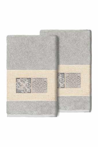 Linum Home Textiles Vivian Embellished Hand Towel - Set of 2 - Light Gray