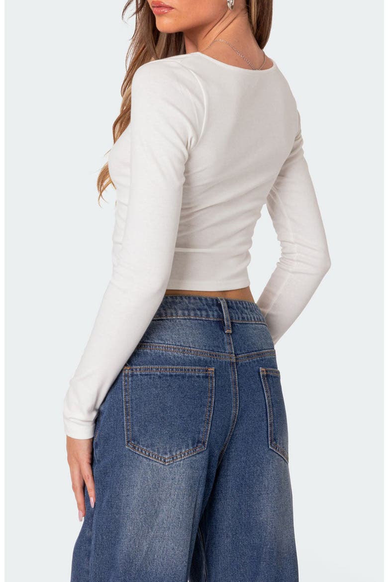 Nat Ruched V-Neck Long Sleeve Crop Top, Alternate, color, WHITE