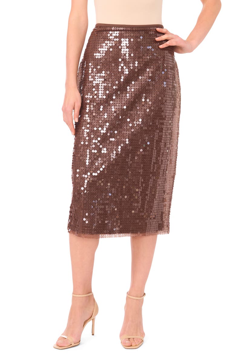 Halogen<sup>®</sup> Paiette Sequin Pencil Skirt, Main, color, Chocolate
