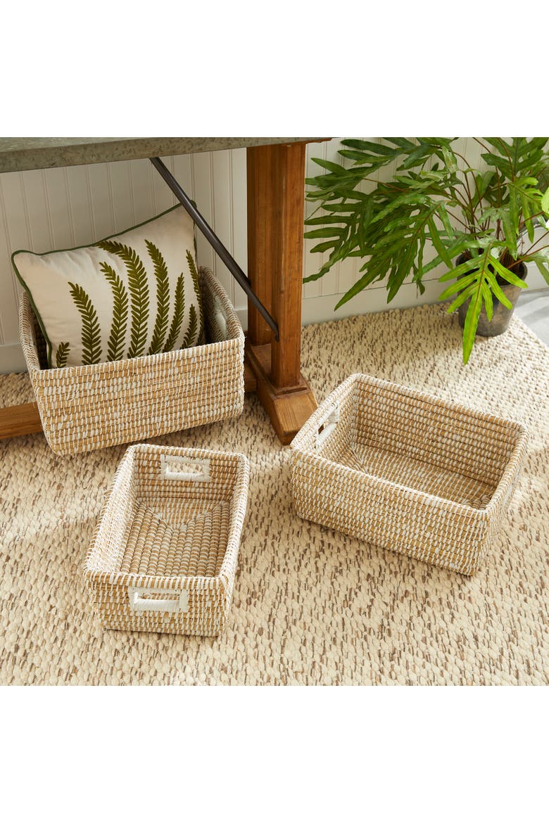 Rivergrass Rectangular Storage Baskets With Handles Set of 3, Alternate, color, White