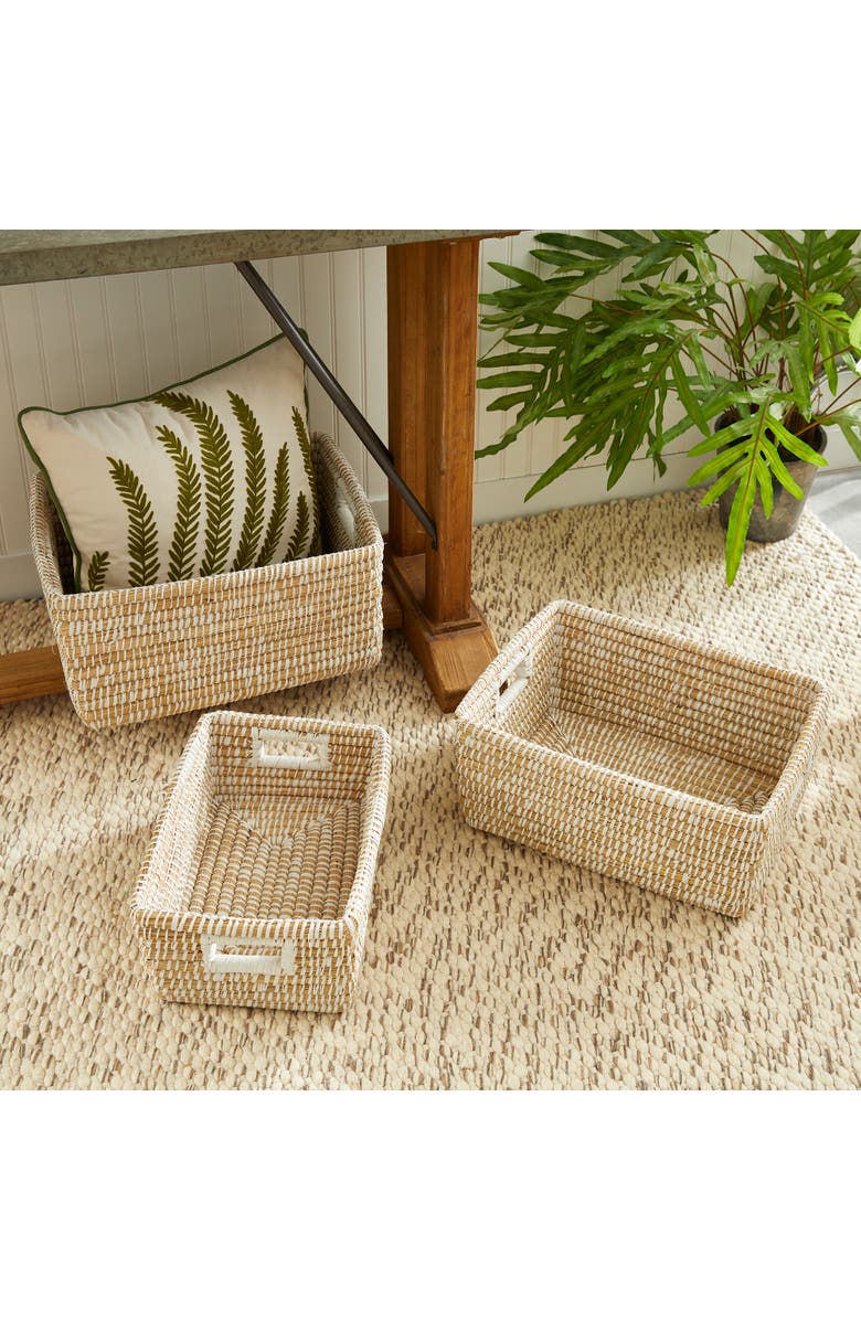 Napa Home & Garden Rivergrass Rectangular Storage Baskets With Handles Set of 3, Alternate, color, White