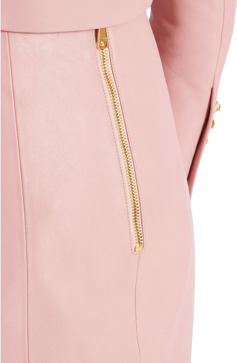 Balmain Short lambskin skirt with buttons, Alternate, color, Pink