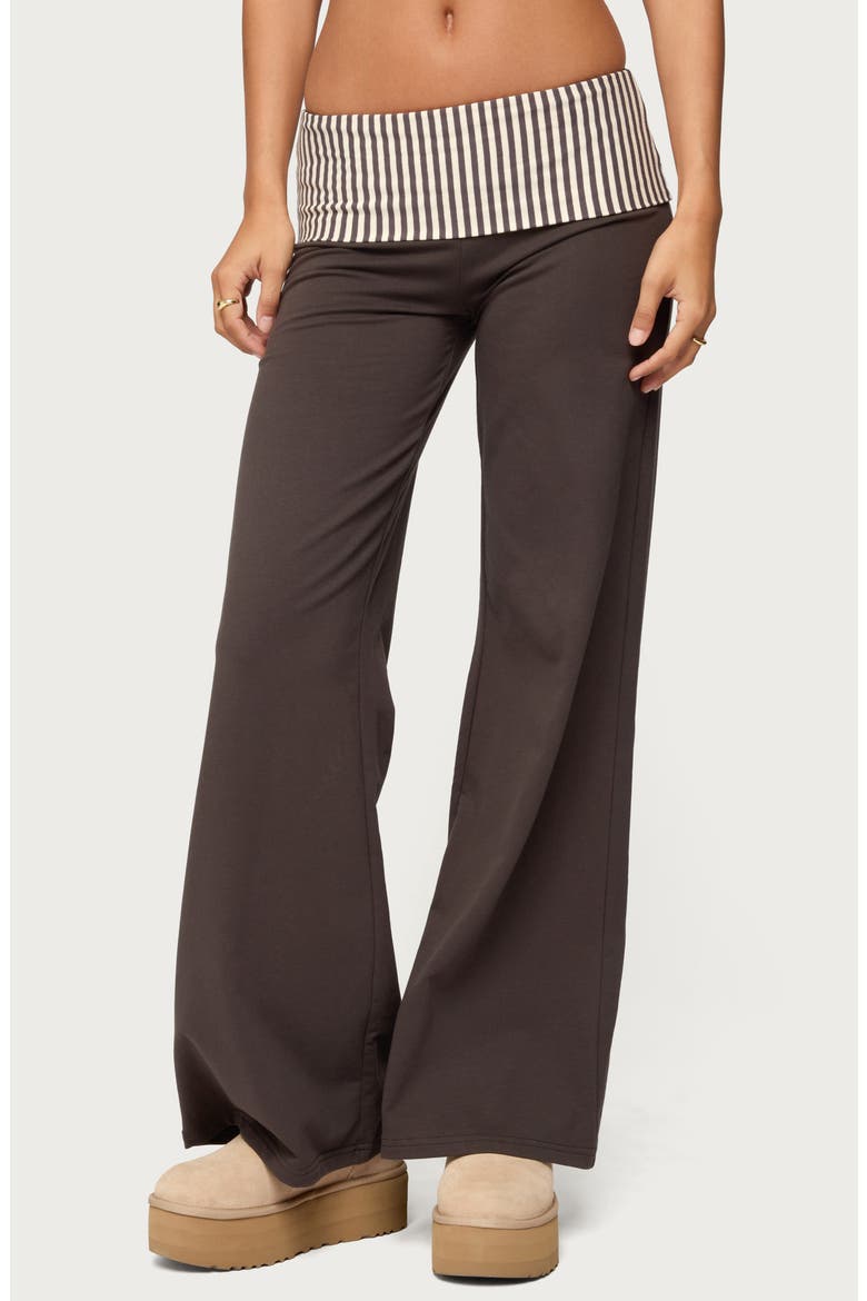 Meshey Striped Foldover Pants, Main, color, DARK-GRAY