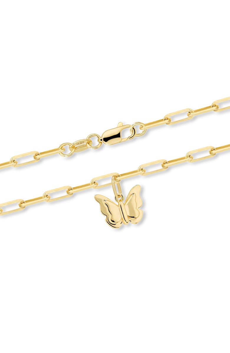 DEVATA Butterfly Charm with Paperclip Chain Bracelet in 14K Gold, 7", Alternate, color, Yellow Gold