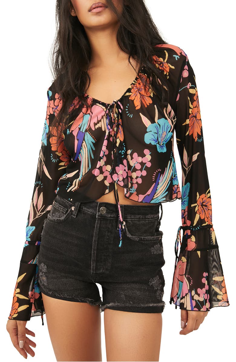 Free People Of Paradise Floral Bell Sleeve Blouse, Main, color, 