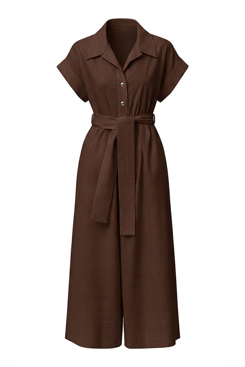 Leatrice Short Sleeve Belted Midi Jumpsuit, Alternate, color, Brown