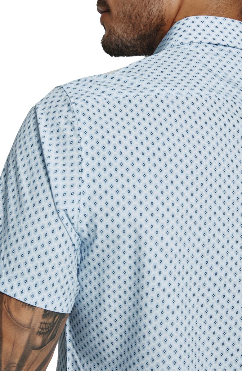 7 Diamonds Geo Print Short Sleeve Performance Button-Up Shirt, Alternate, color,