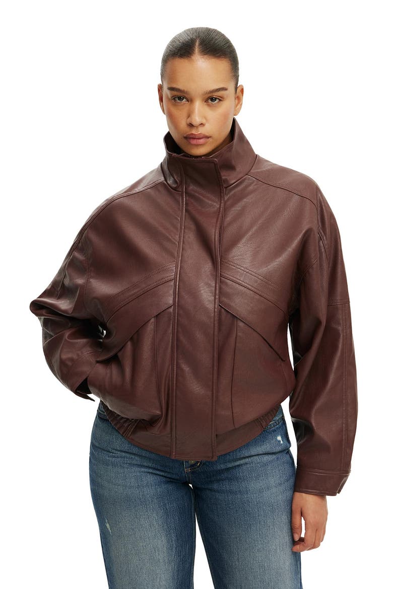 Women's Theo Faux Leather Bomber, Main, color, Wild Cherry