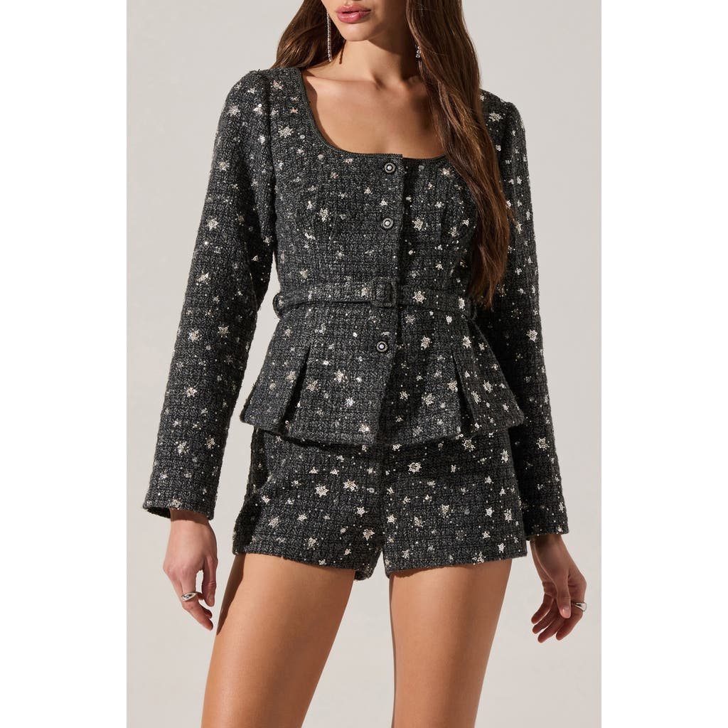 Astr The Label Carolyn Sequin Tweed Jacket In Black