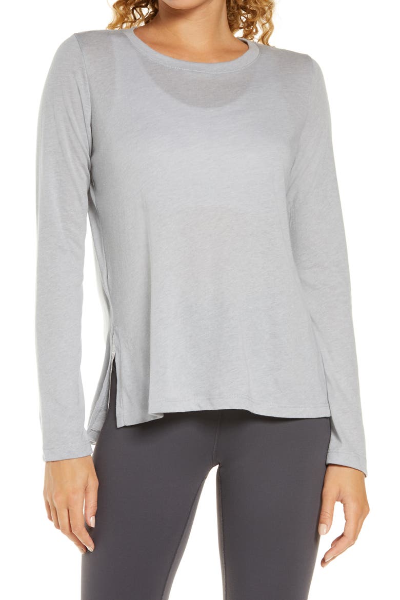 Boyfriend Long Sleeve Jersey T-Shirt, Main, color, HEATHER GREY