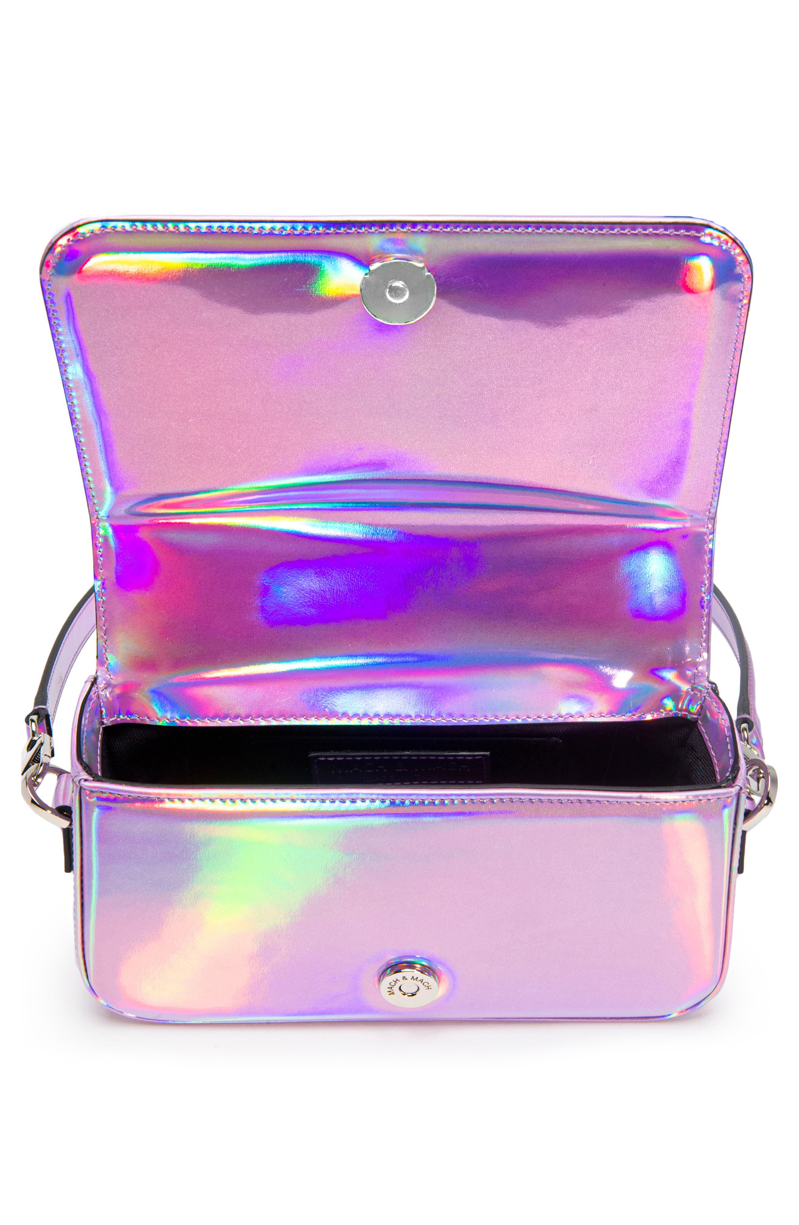 Puffer Bow Iridescent Leather Shoulder Bag, Alternate, color, PINK IRIDESCENT