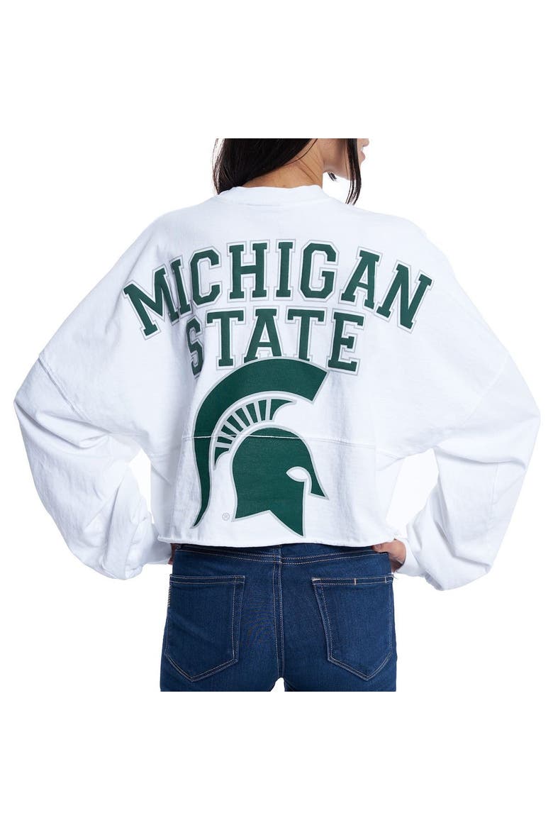Women's White Michigan State Spartans Raw Hem Cropped Spirit Jersey Long Sleeve T-Shirt, Alternate, color, WHITE