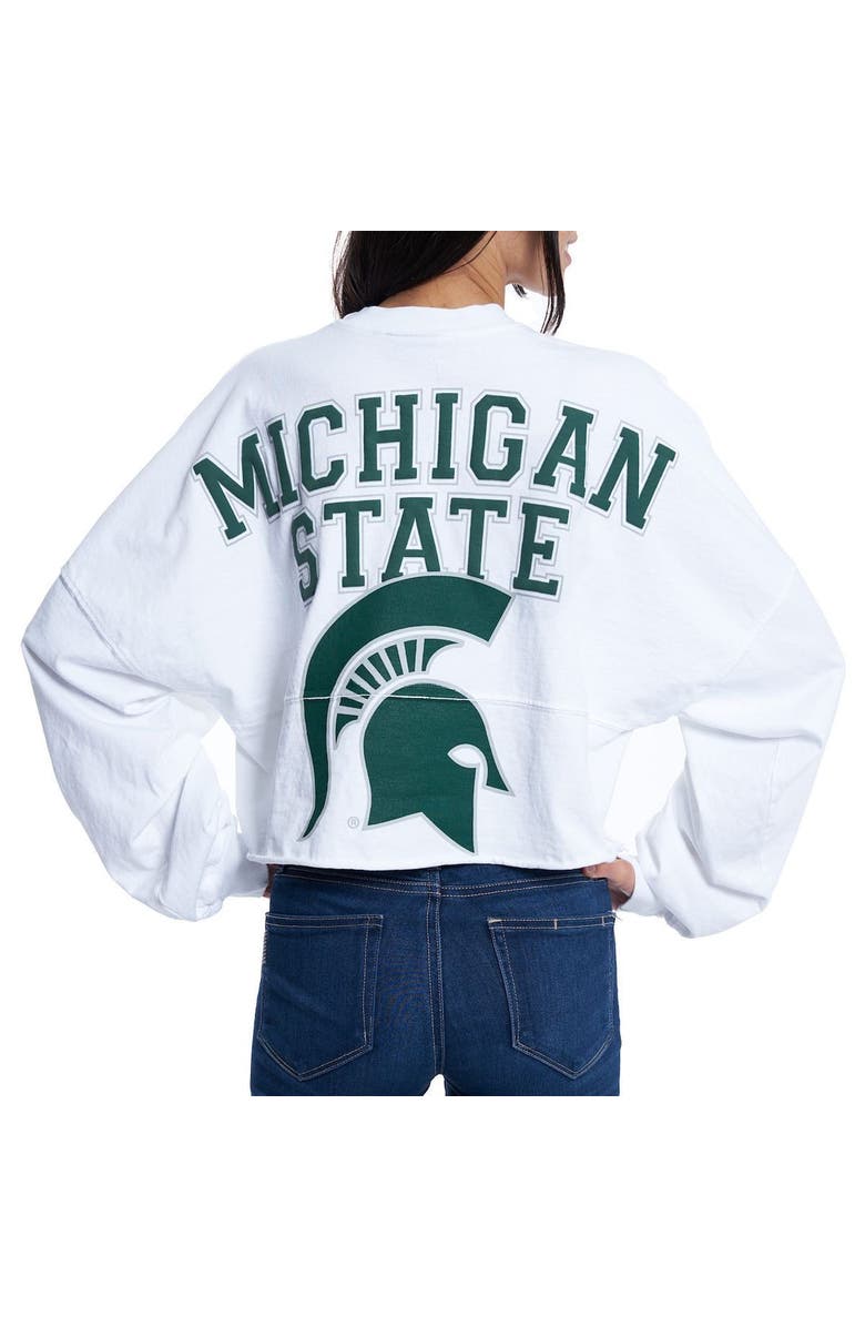 SPIRIT JERSEY Women's White Michigan State Spartans Raw Hem Cropped Spirit Jersey Long Sleeve T-Shirt, Alternate, color, White