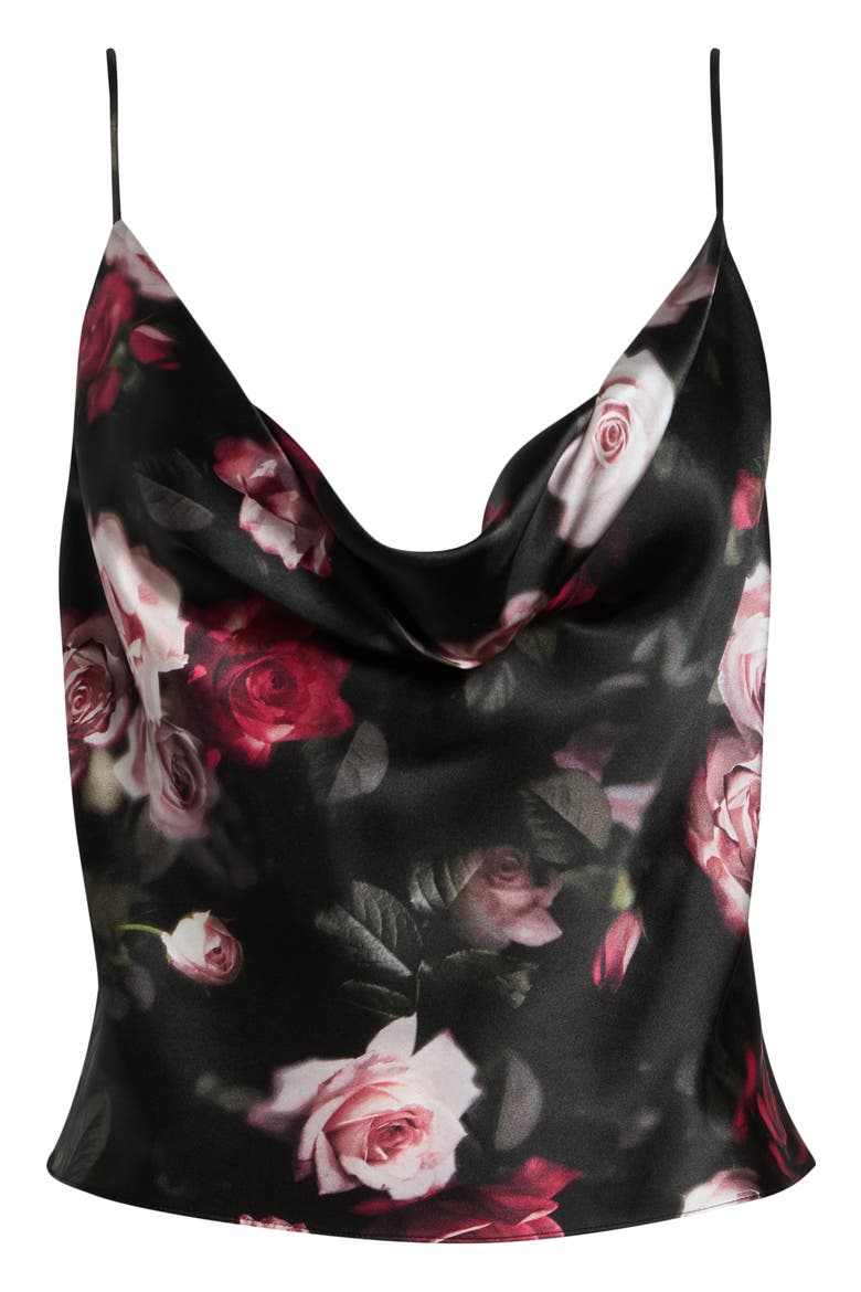Calista Cowl Neck Silk Camisole, Alternate, color, BLACK/RHODODENDRON BLURREDROSE
