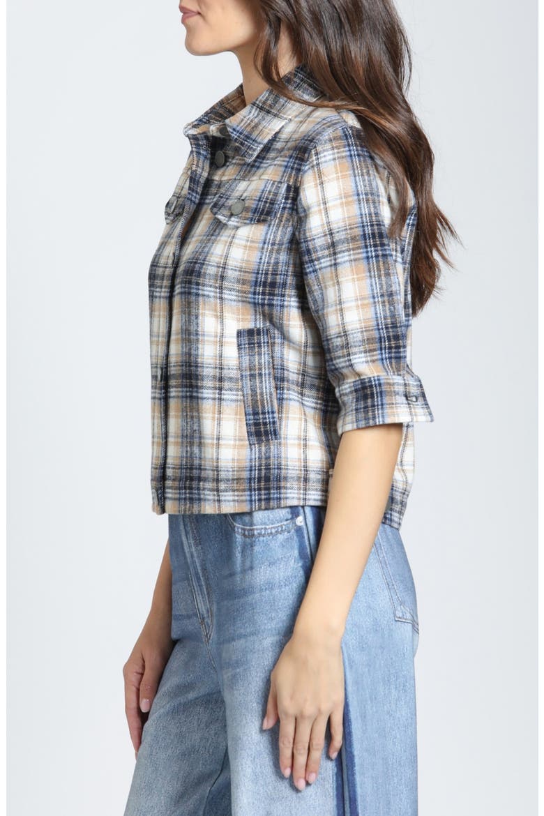 Check Cropped Jacket with Elbow Sleeves, Alternate, color, TOFFEE WINDOWPANE