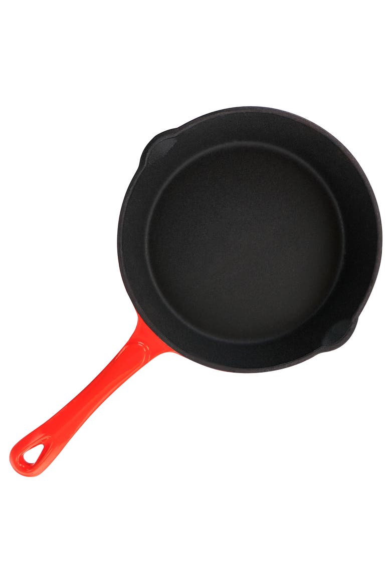Enameled Round 8 Inch PreSeasoned Cast Iron Frying Pan, Alternate, color, Red