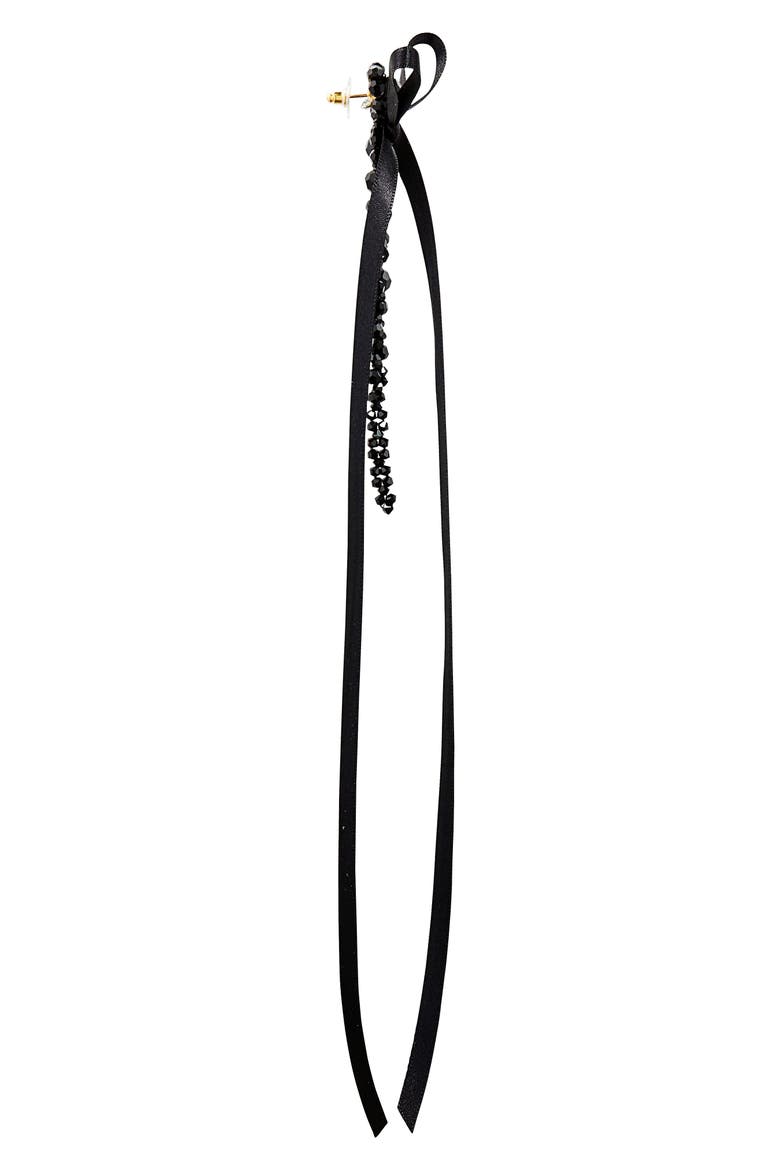 Bow Ribbon Beaded Drop Earrings, Alternate, color, JET/ BLACK