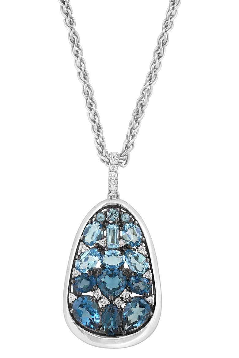 Sterling Silver Blue Topaz, London Blue Topaz & Diamond Oval Pendant Necklace, Main, color, BLUE