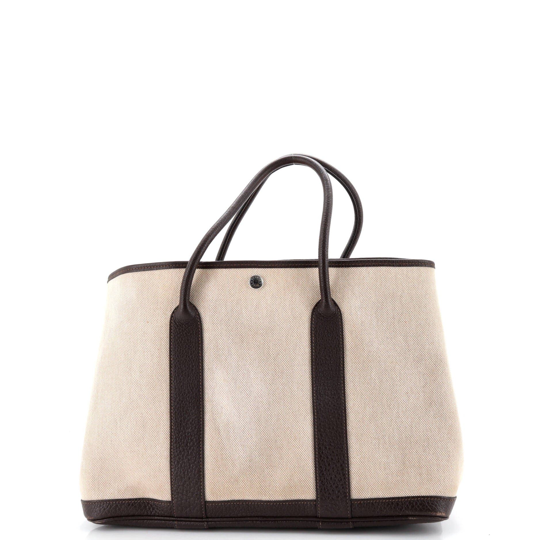 Pre-Owned Hermes Garden Party Tote Toile and Leather 36, Alternate, color, Ebene