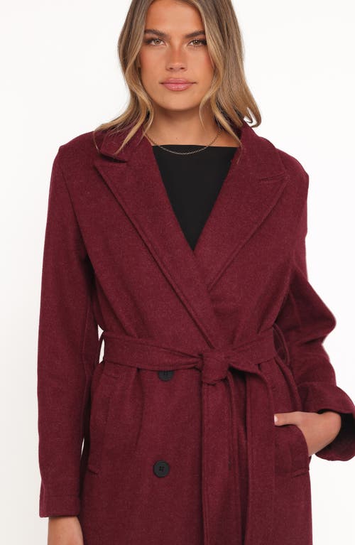 Petal And Pup Petal & Pup Nina Belted Faux Fur Collared Coat In Burgundy