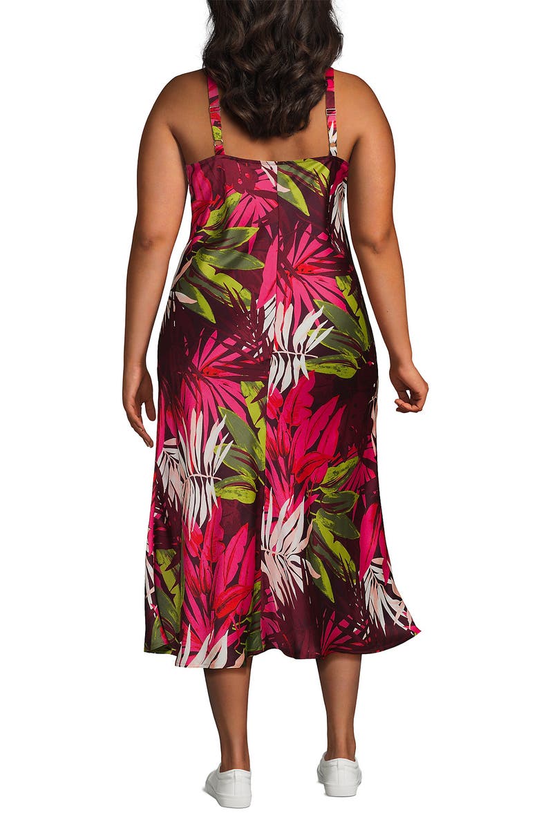 Lands
 End Satin Slip Dress, Alternate, color, Rich Burgundy Tropical Palm