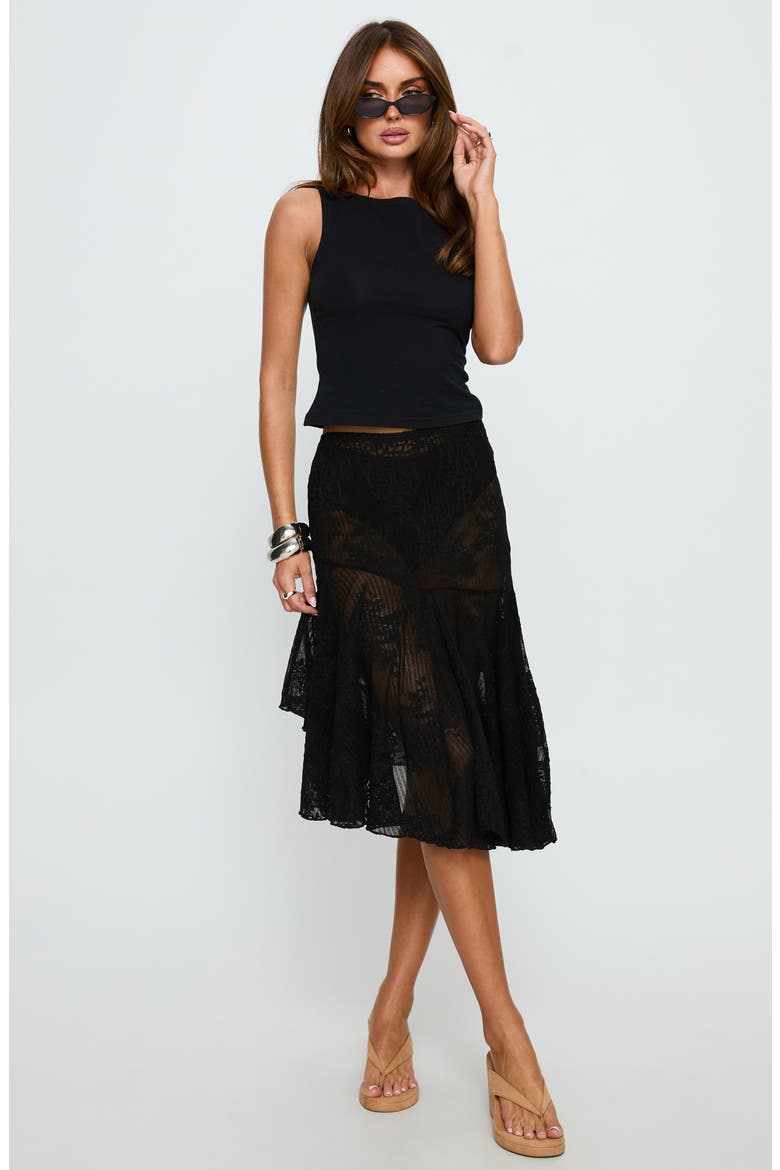 Mellissa Sheer Floral Jacquard Midi Skirt, Alternate, color, BLACK