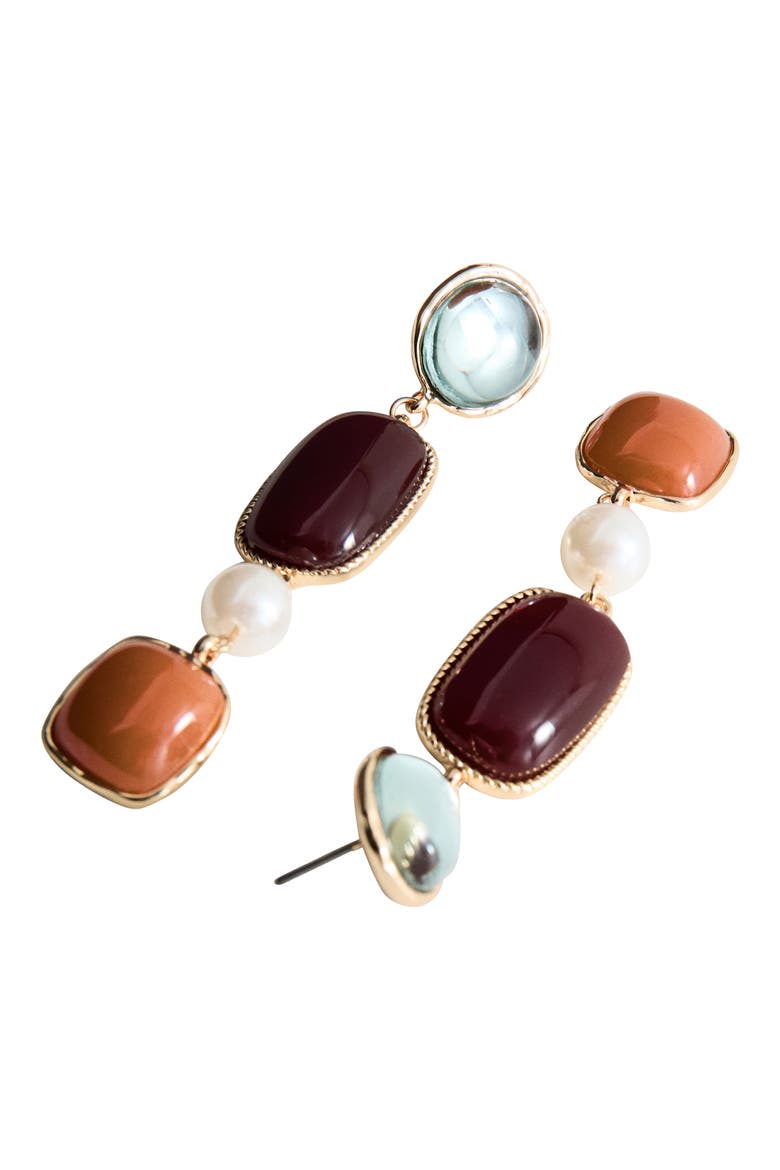Resin & Imitation Pearl Tiered Long Earrings, Alternate, color, GOLD
