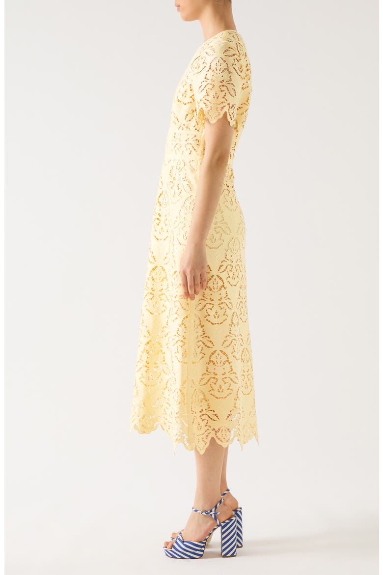 Georgia Short Sleeve Embroidered Cutout Midi Dress, Alternate, color, YELLOW