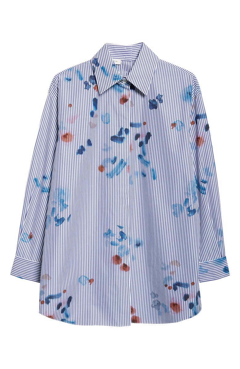 Lafayette 148 New York Paint Splatter Stripe Oversize Portrait Shirt, Alternate, color, Sky Multi