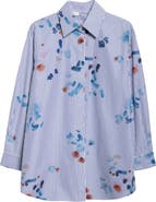 Lafayette 148 New York Paint Splatter Stripe Oversize Portrait Shirt