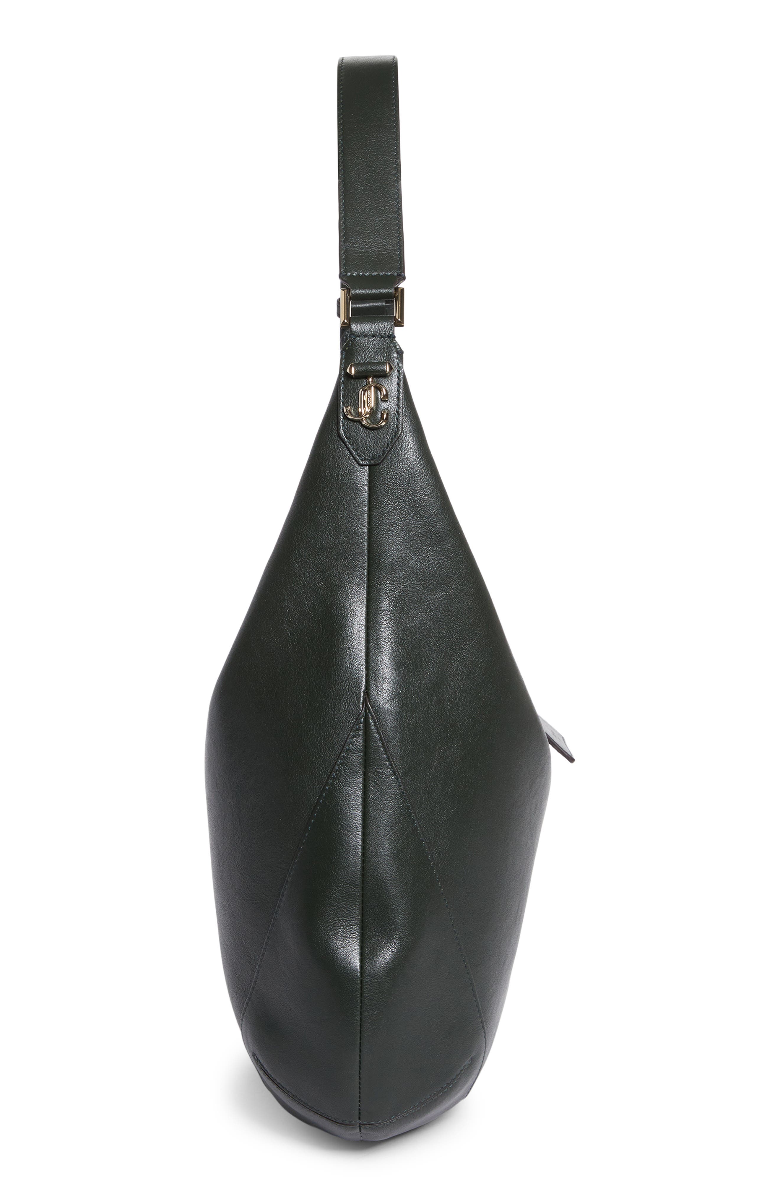 Jimmy Choo Medium Bar Hobo Leather Shoulder Bag, Alternate, color, British Green/ Shiny Gold